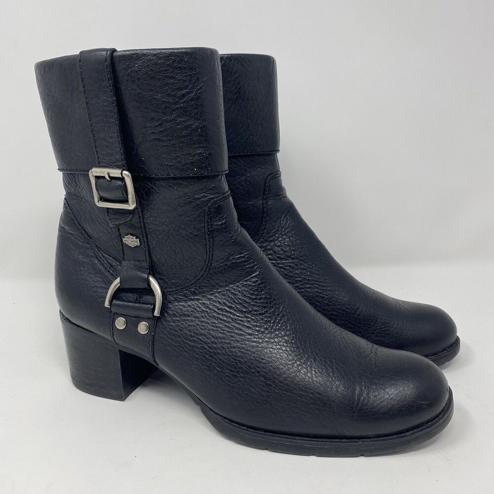 Harley Davidson Women's 9 Sadie Black Leather Casual Cuff Boots Block Heel Biker